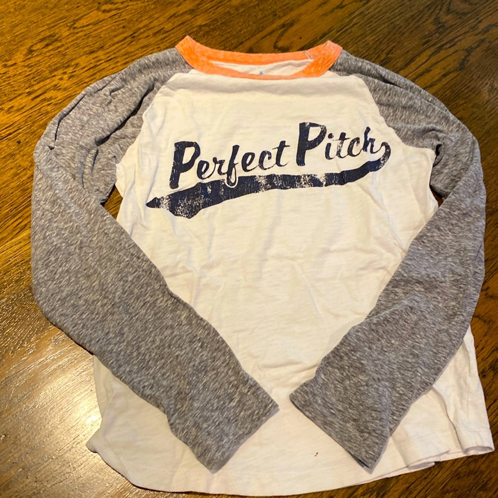 White and grey baseball tee size 12 from crewcuts.